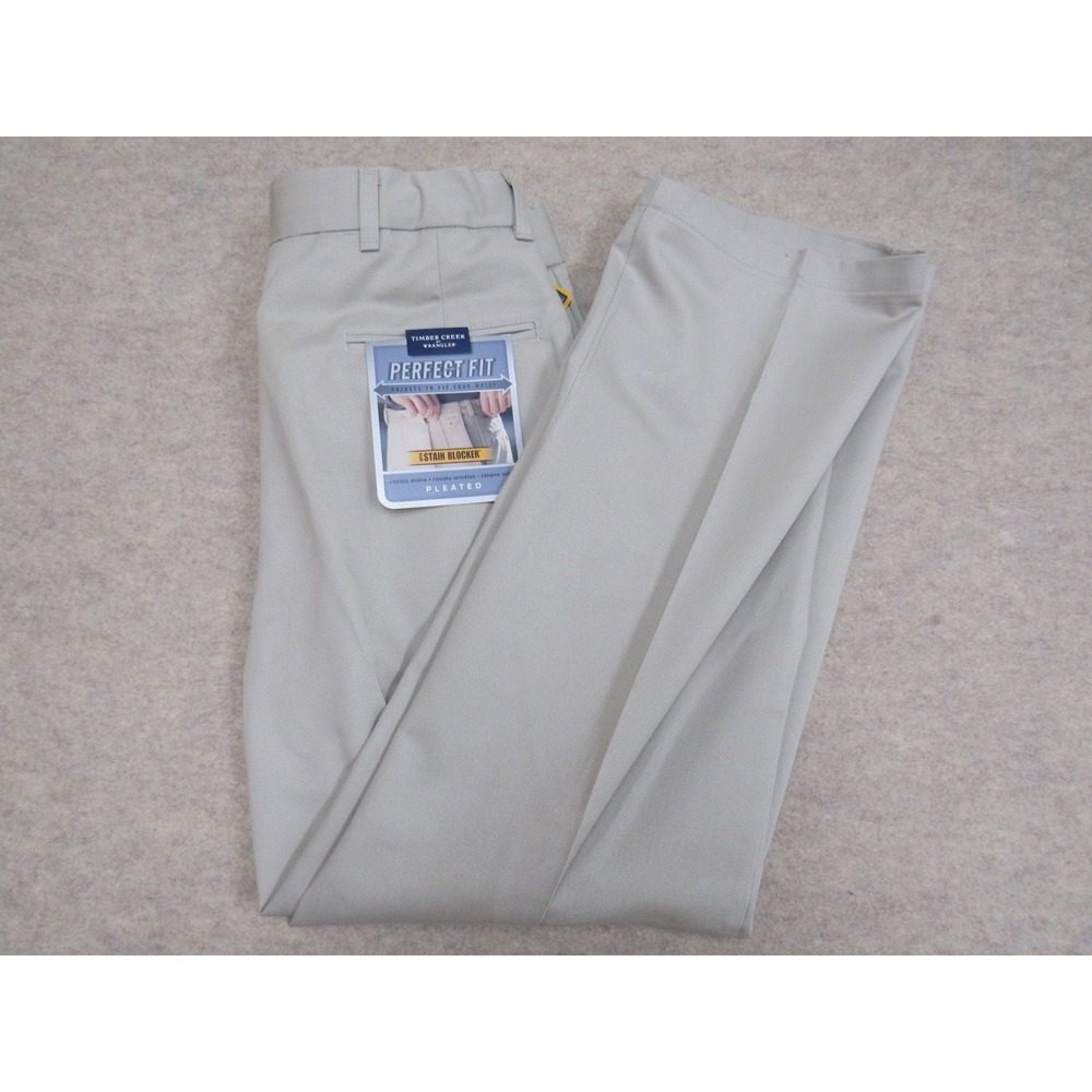 Timber Creek by Wrangler Men 36x29 Pleated Chinos Stone Khaki Stain Blocker New